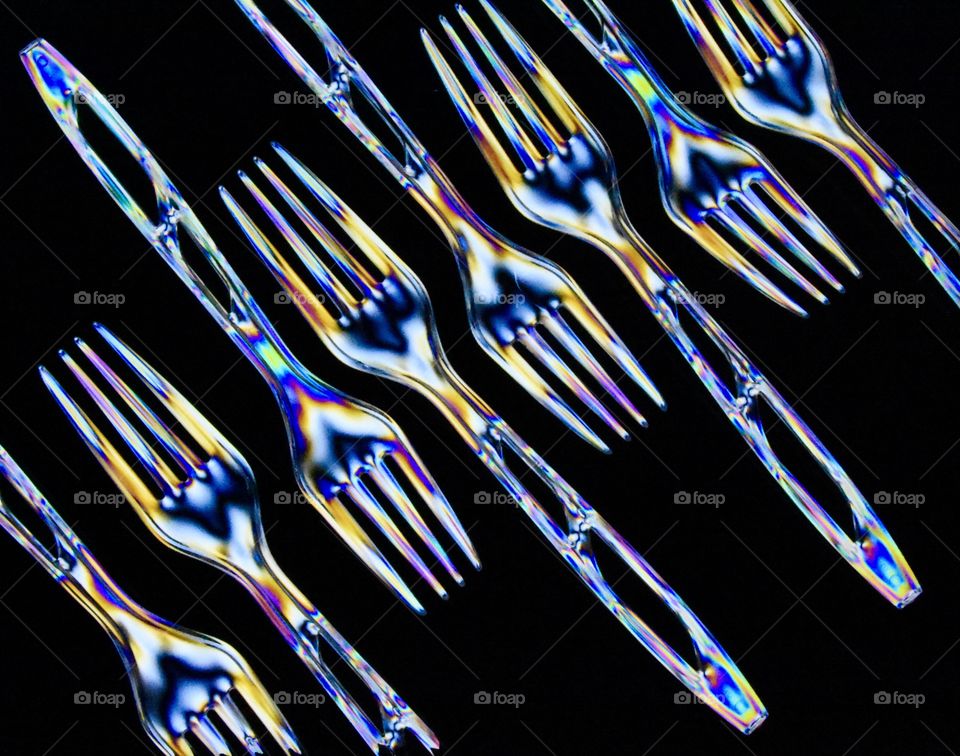 Cross Polarization, plastic forks abstract 