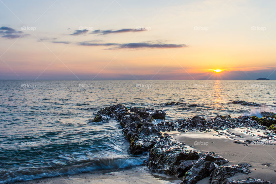 sunset rocky beach