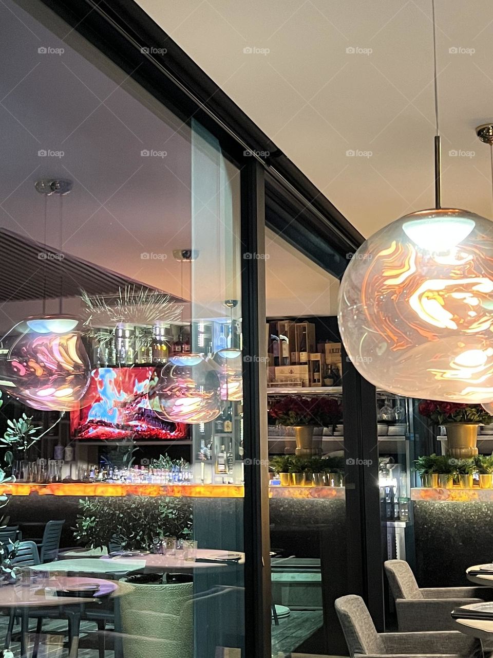 Restaurant in the reflection 