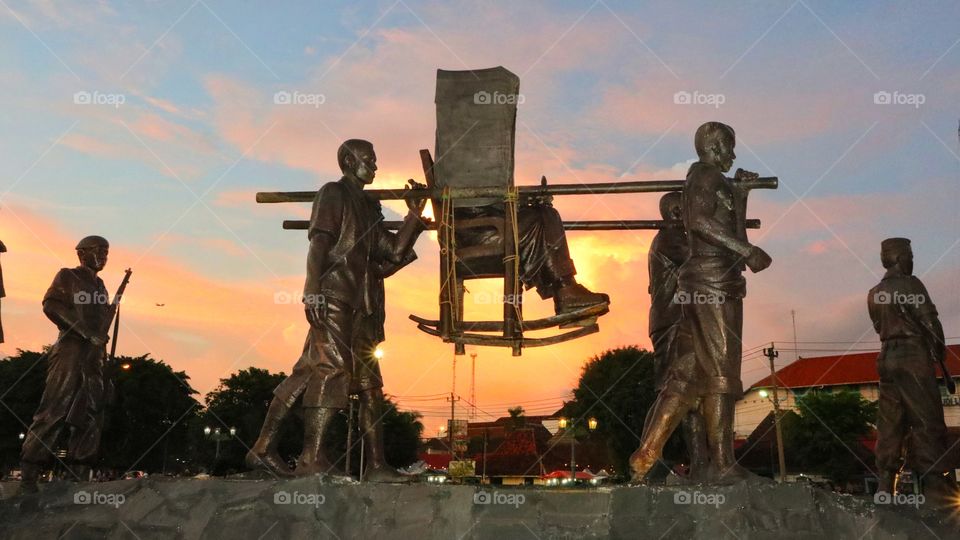 Sunset at Gen Sudirman monument in Jogjakarta, Indonesia