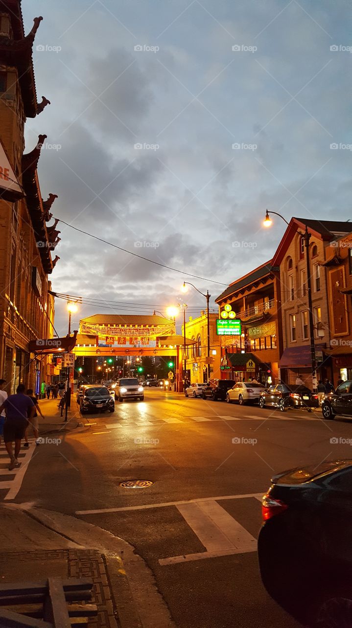 Chinatown at night, Chicago, IL