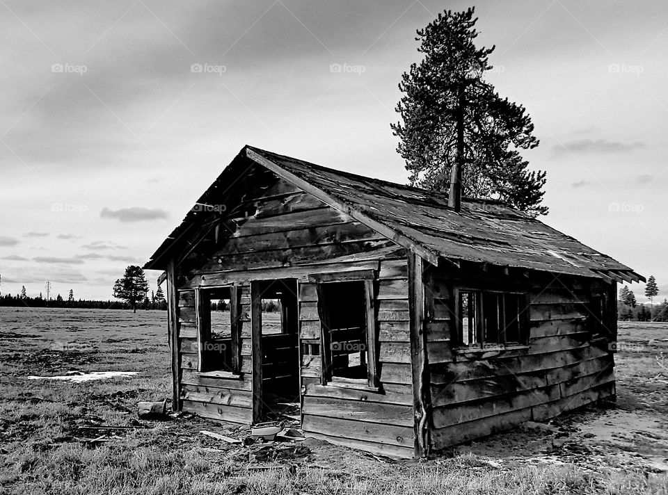 An old homestead in rural Central Oregon on a winter day. 
