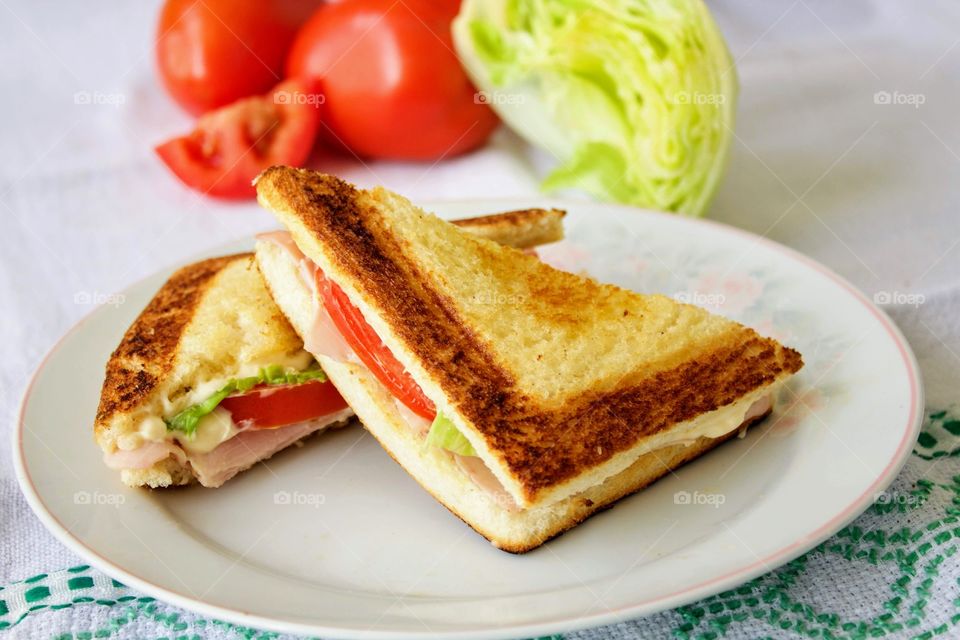 Cheese, ham and salad sandwich