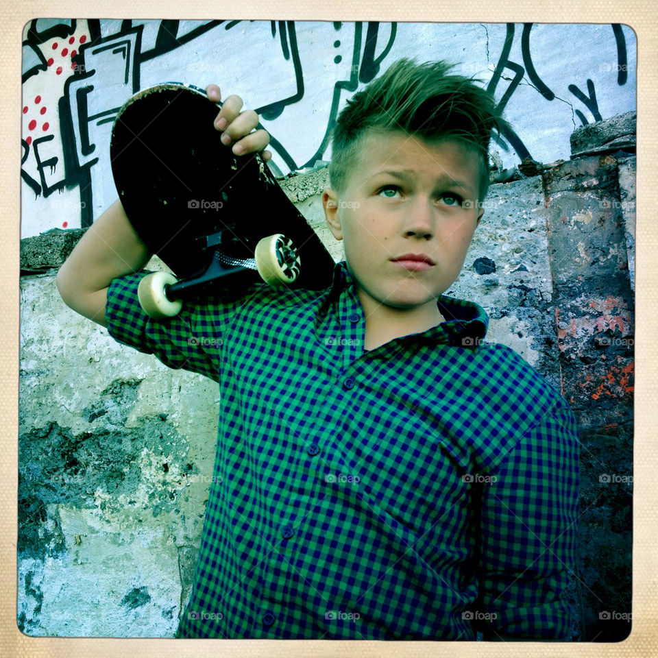 Son with his skateboard