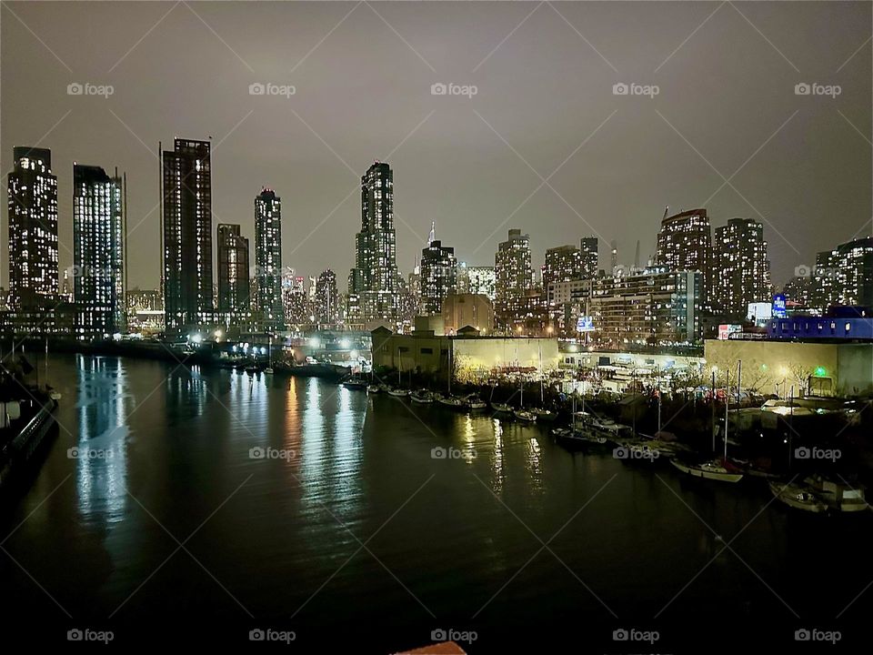 This is a spectacular view of “Newtown Creek” from the “Pulaski Bridge” that connects “Greenpoint”, Brooklyn to LIC, Queens on an evening in early December 2023. Hypnotic Productions