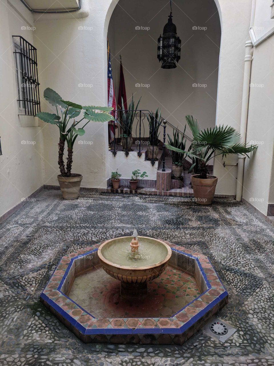 Beautiful Tiled Mosaic Fountain in the Courtyard at the American Legation Museum in Tangier, Morocco