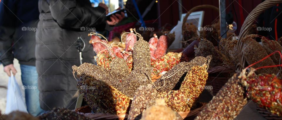 Salami, Christmas market.