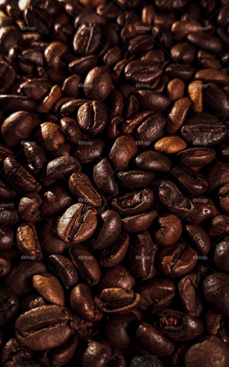 Full frame of roasted coffee beans.