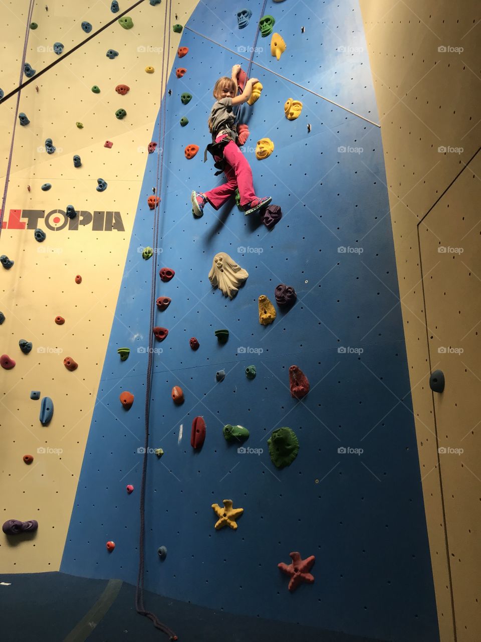Indoor rock climbing wall!