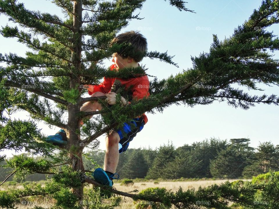 Young Boy Getting Exercise Outside In Nature
