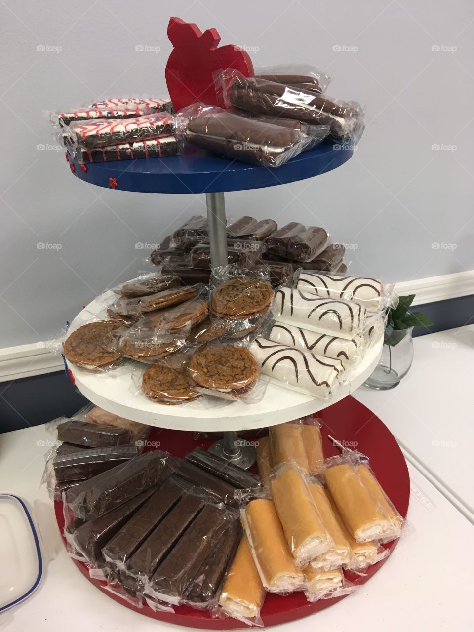 Snack anyone? Trays of snacks for the seniors from little Debbies put out daily.
