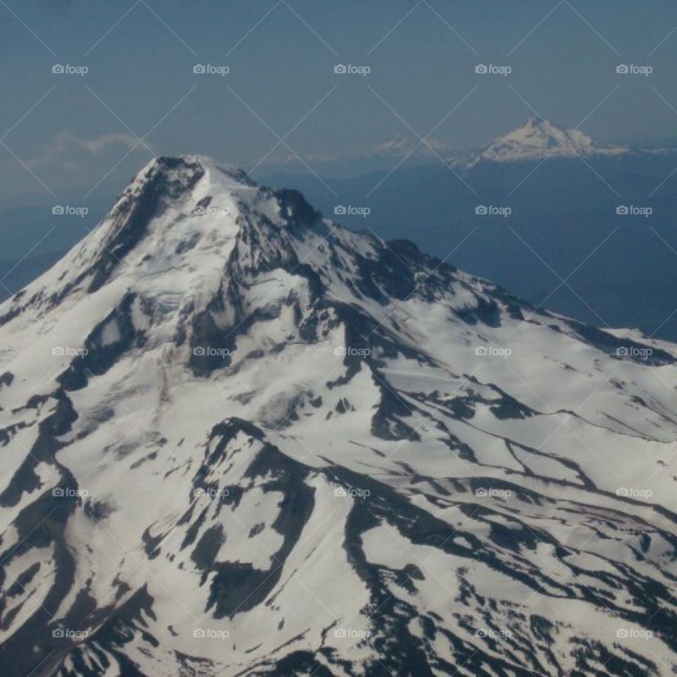 View of Mount Hood from an airplane. It is the highest mountain in the state of Oregon.