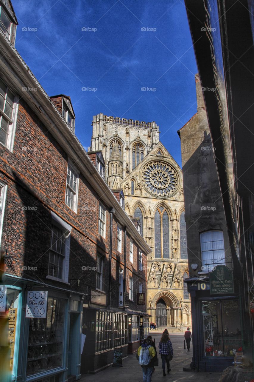 York Minster cathedral from the streets of York. A popular tourist attraction in York.