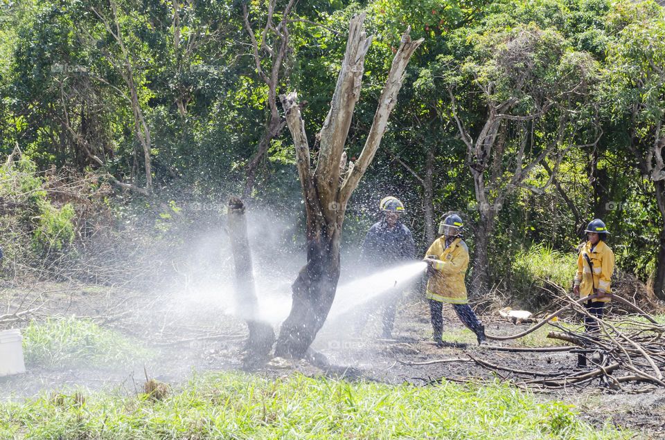 Firemen Cooling Down Bushfire