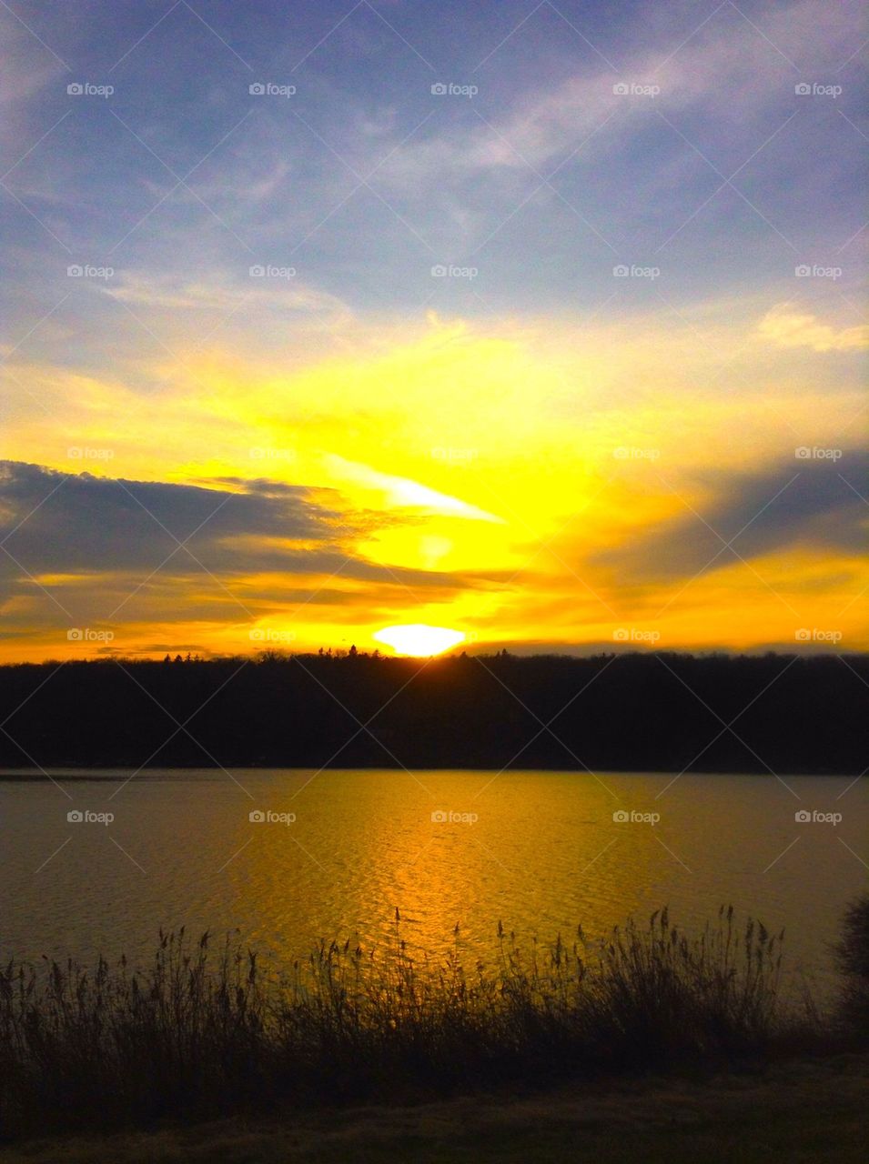 Sunset over hemlock lake