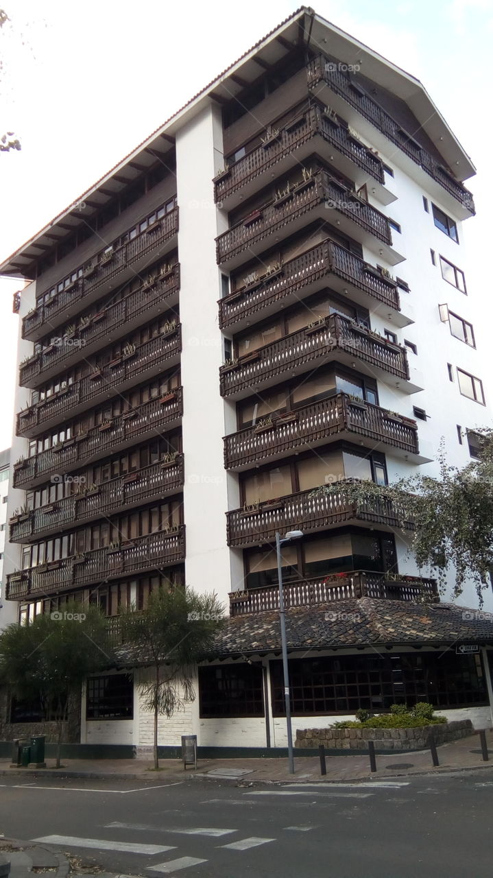 building with wooden balconies