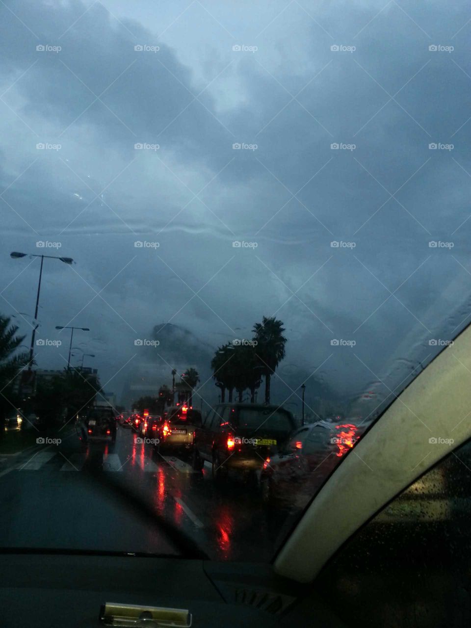 Storm, Landscape, Road, Rain, Car
