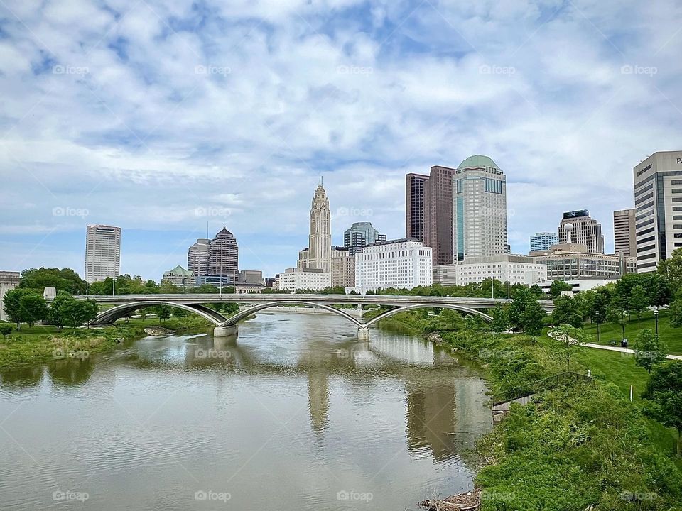 Scioto River view of part of downtown Columbus Ohio in the USA