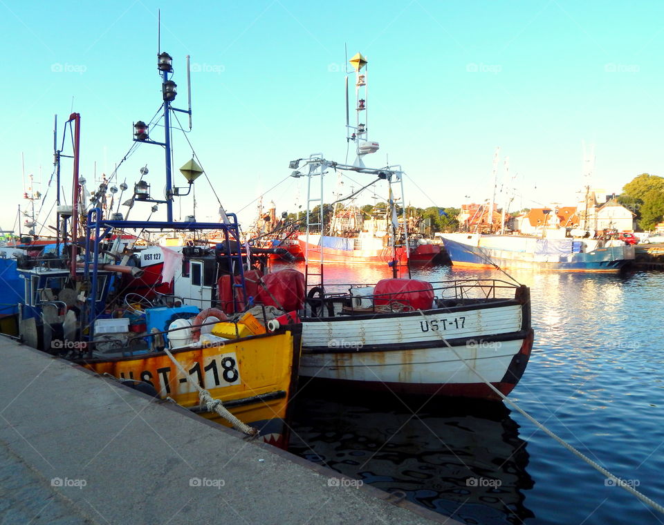 Colorful fishing boats in port