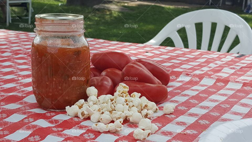 Homemade salsa & Annie's Organic Popcorn