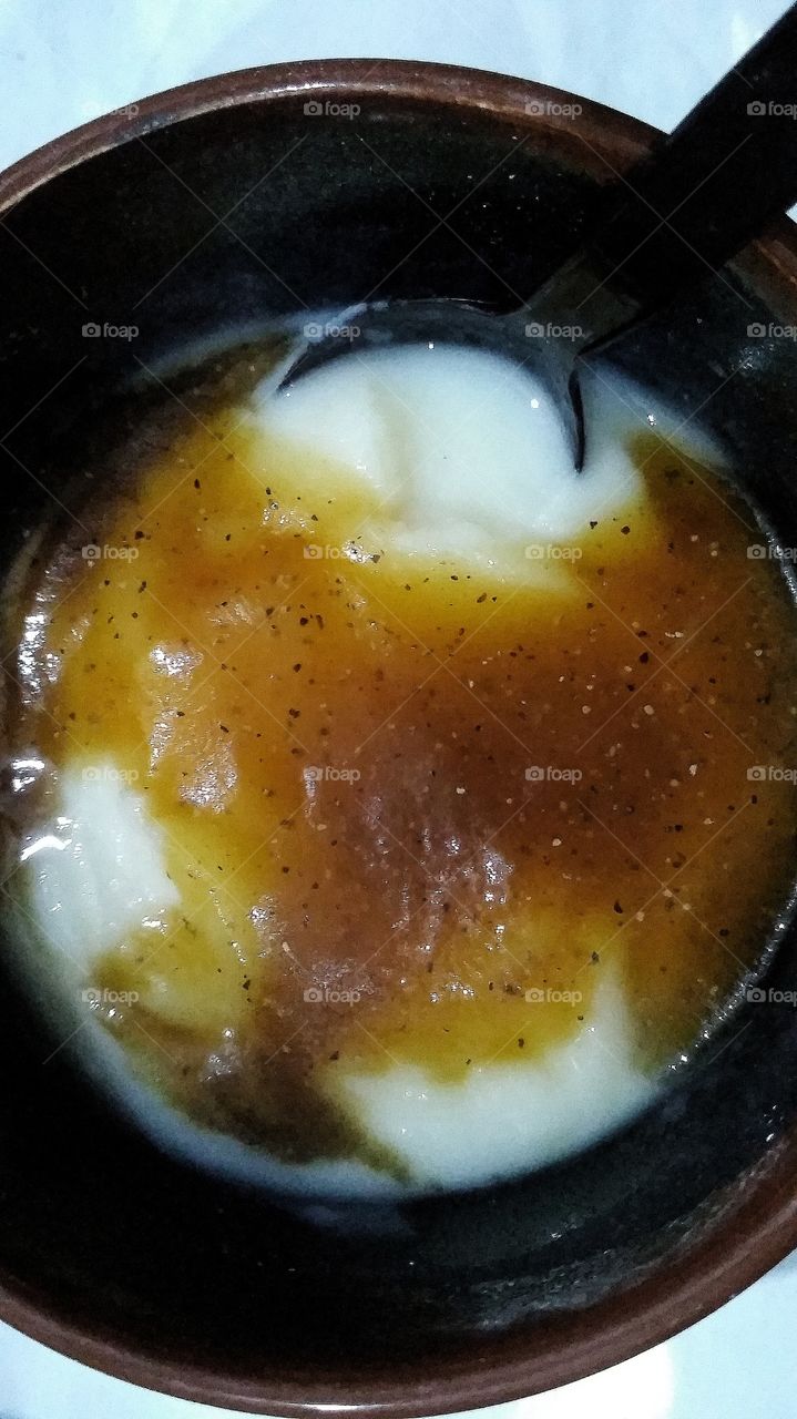 Just a homemade mashed potato with a blackpepper sauce.