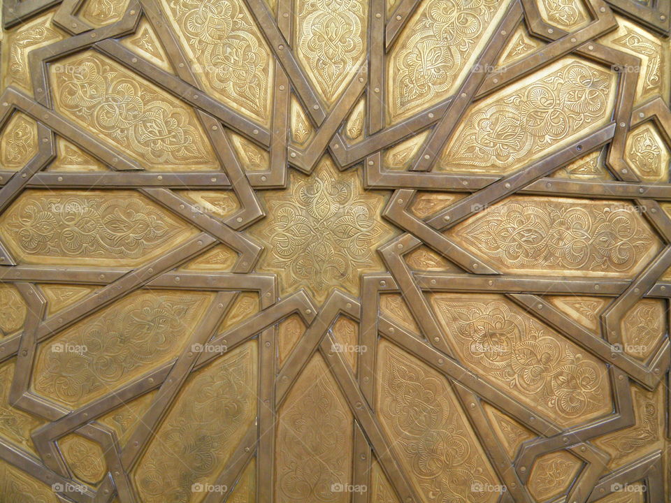 Moroccan Pattern of Royal Palace Brass Door in Fez, Morocco