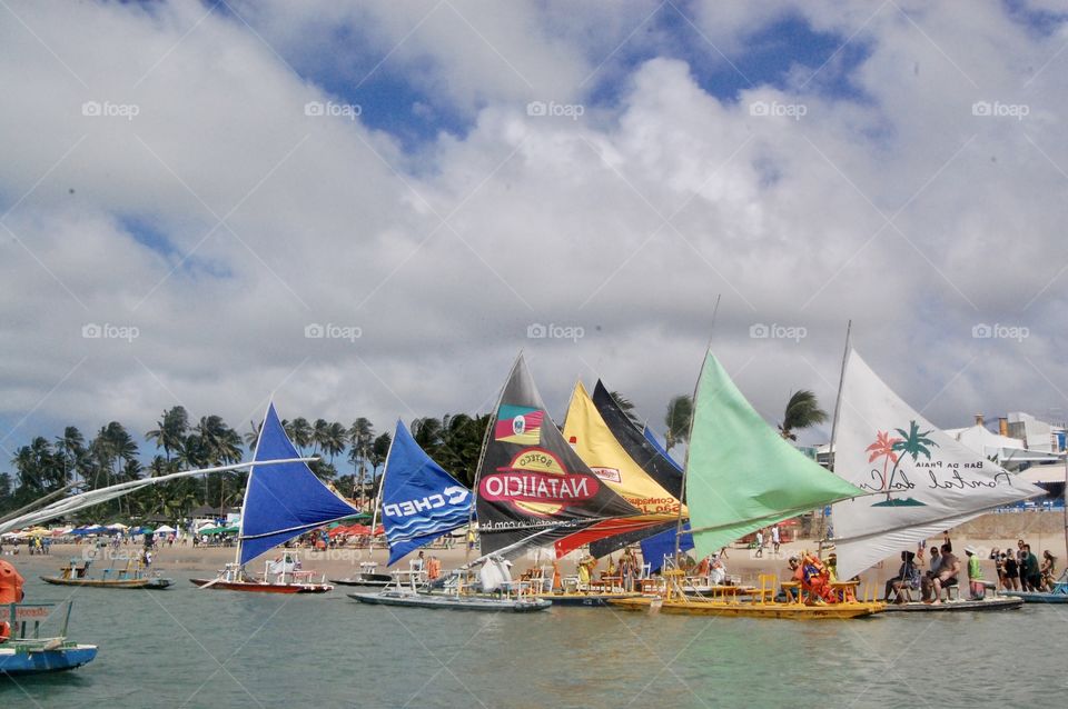 Coloured boats in Porto de Gallinas beach. Pernambuco Brazil 
