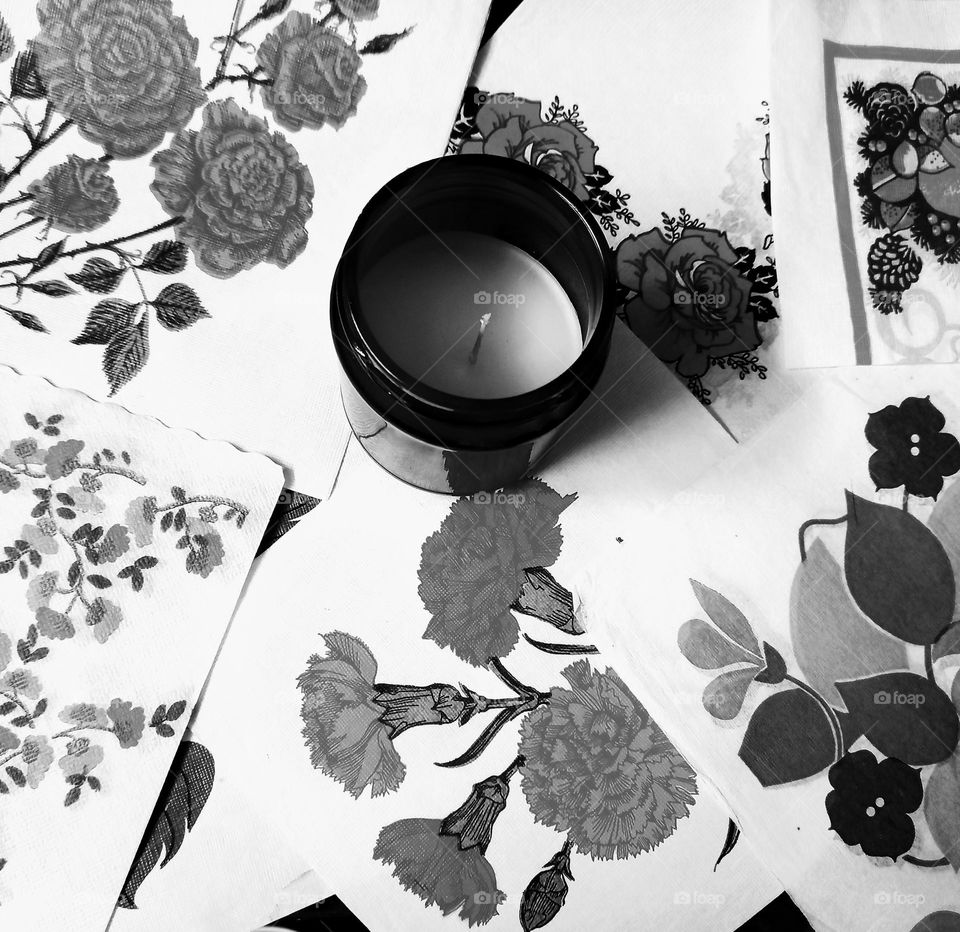 Candle and table napkins