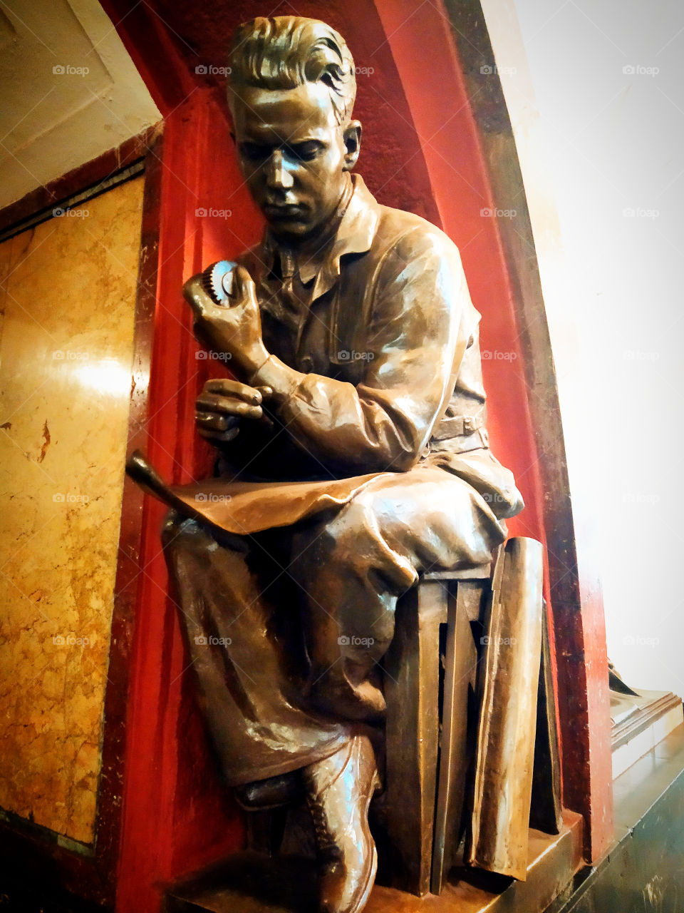 Moscow subway.  "Revolution square".  Boy inventor