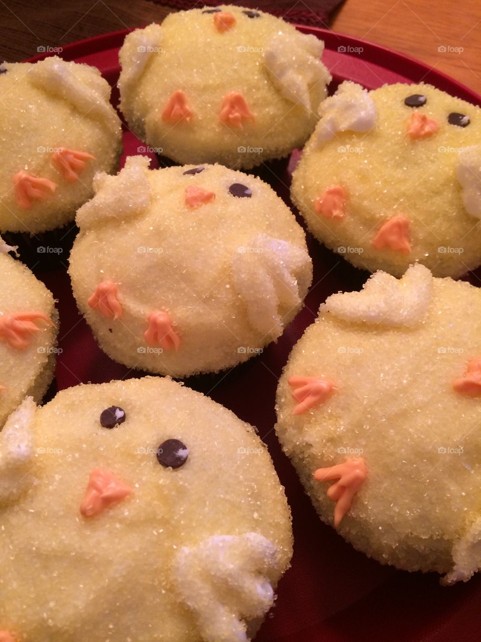 Yellow chick cupcakes with mini chocolate chips
