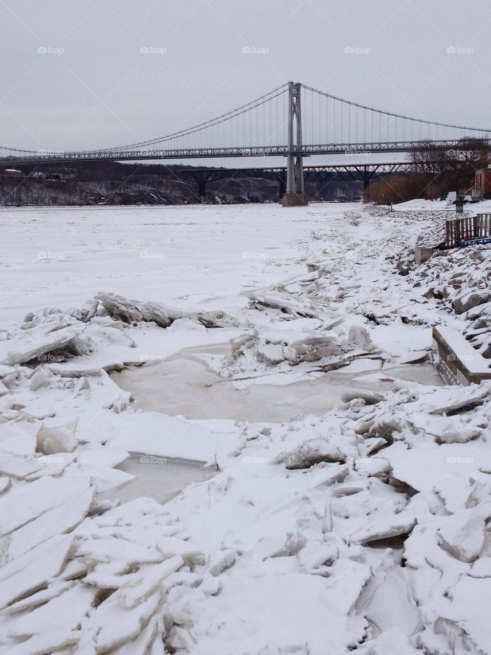 2 Bridges over Frozen Hudson River