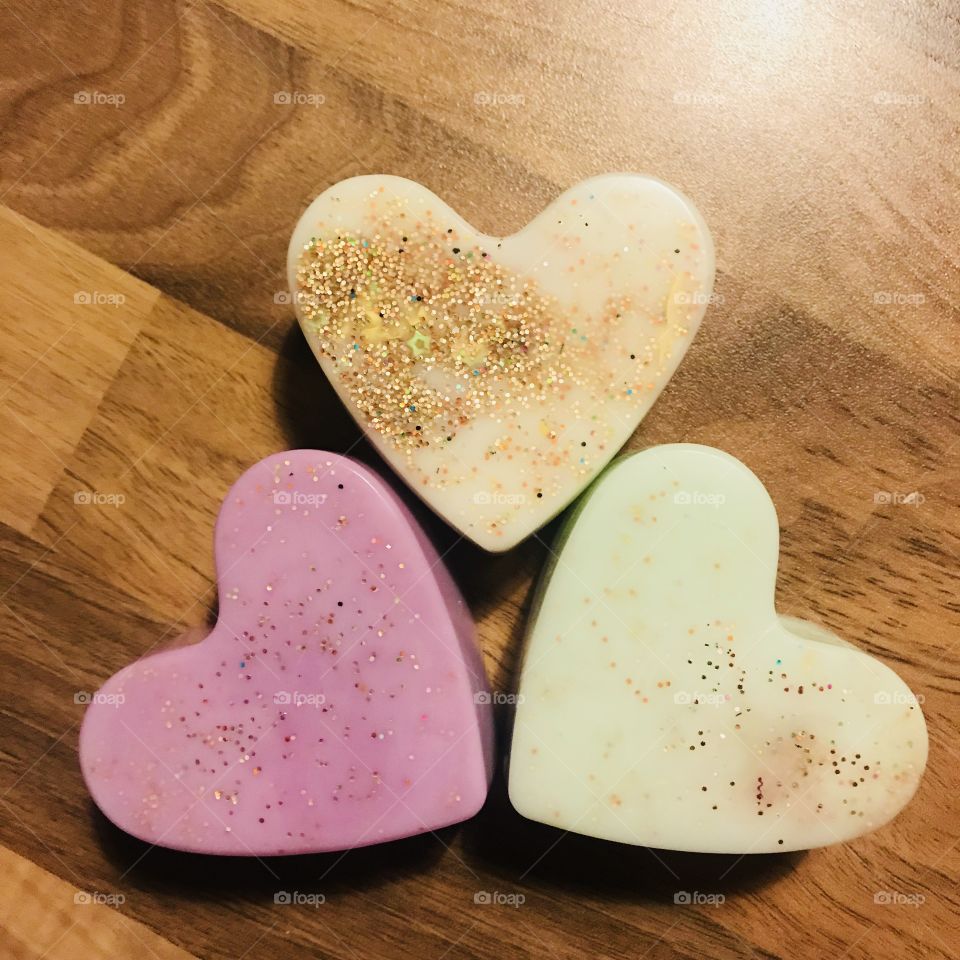 Love is all we need. Trio of Pastel hearts 