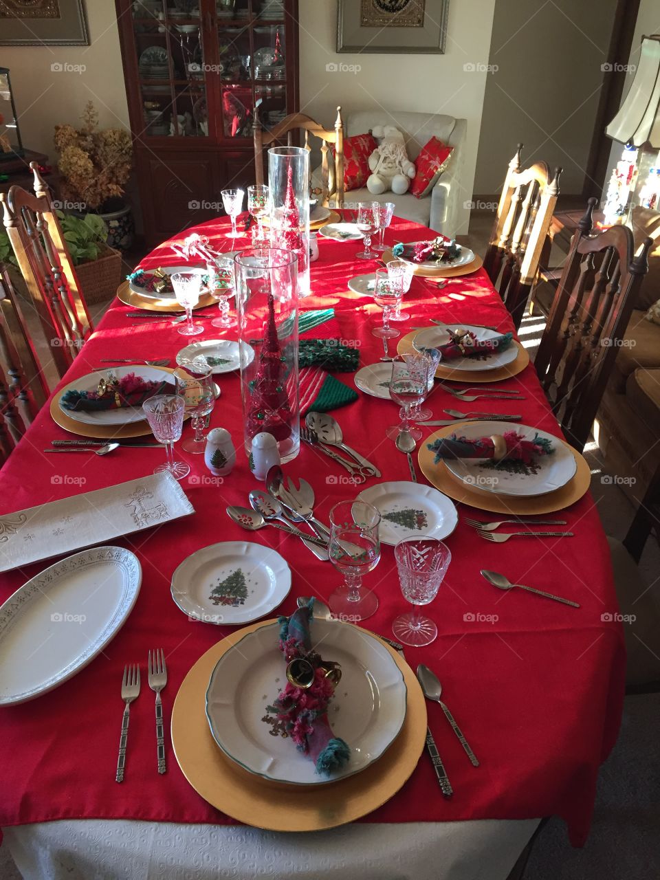 Grandmother's Christmas table setup