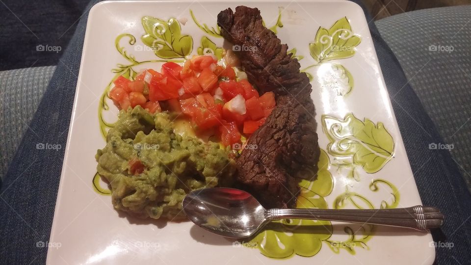 Protein dish. Chimichurri beef and guacamole