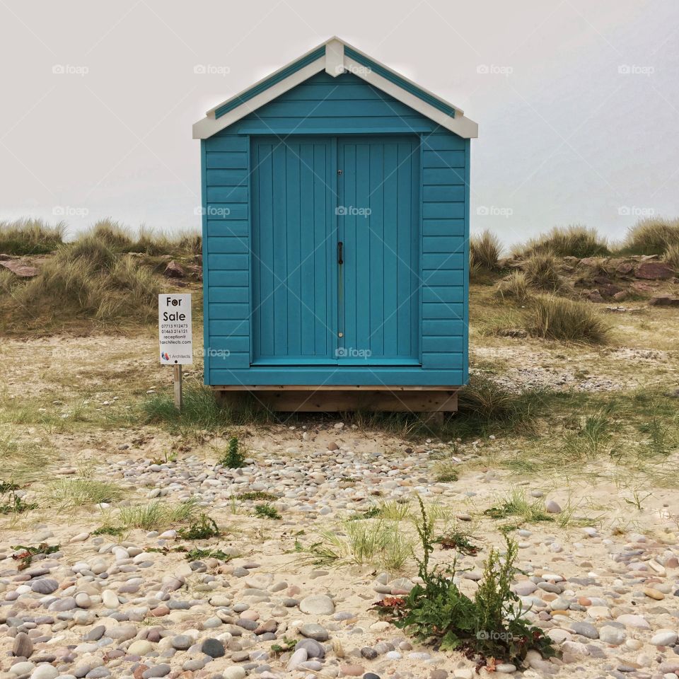 Little Blue Beach Hut ... rectangle doors rectangle wood lats 