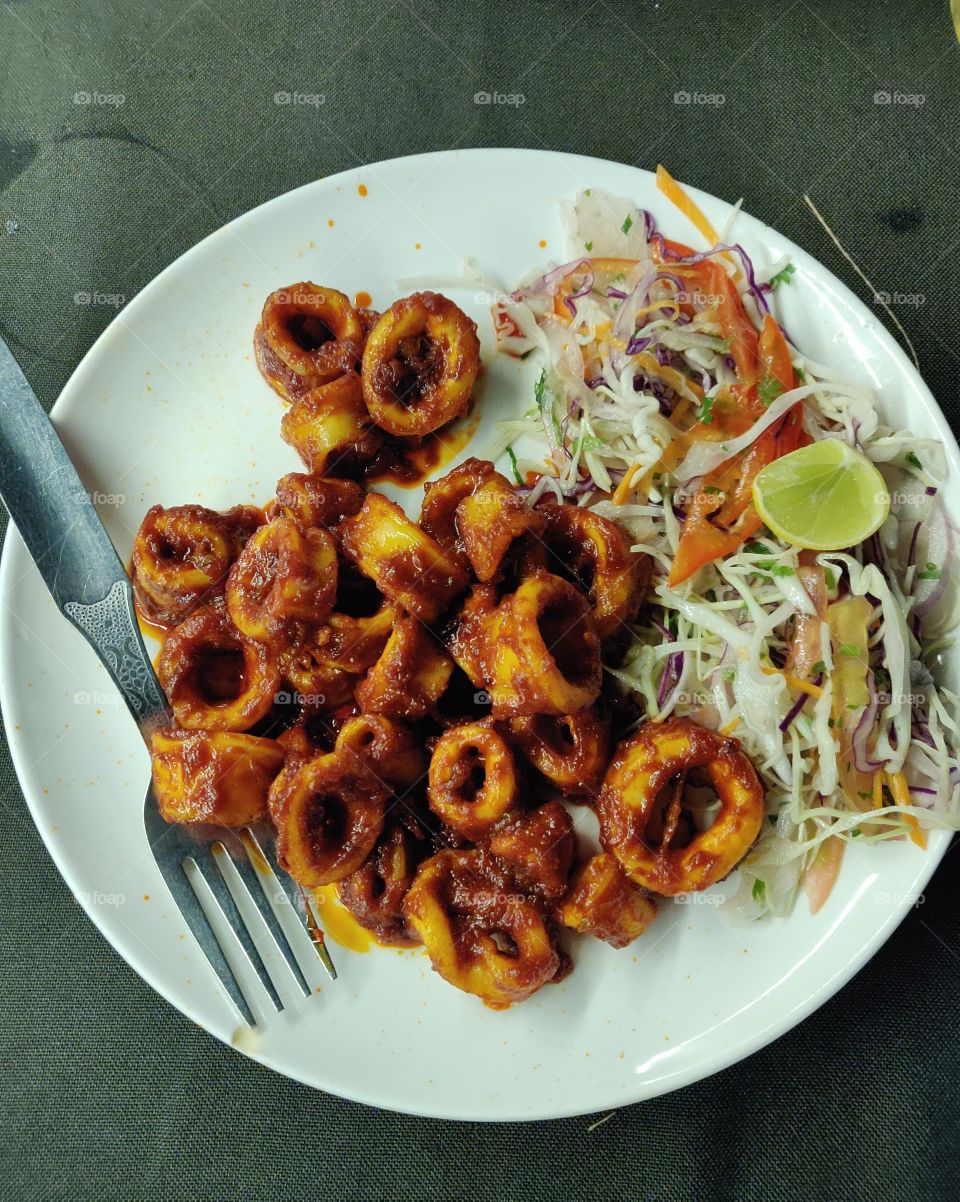 spicy squid fry with salads..🙂