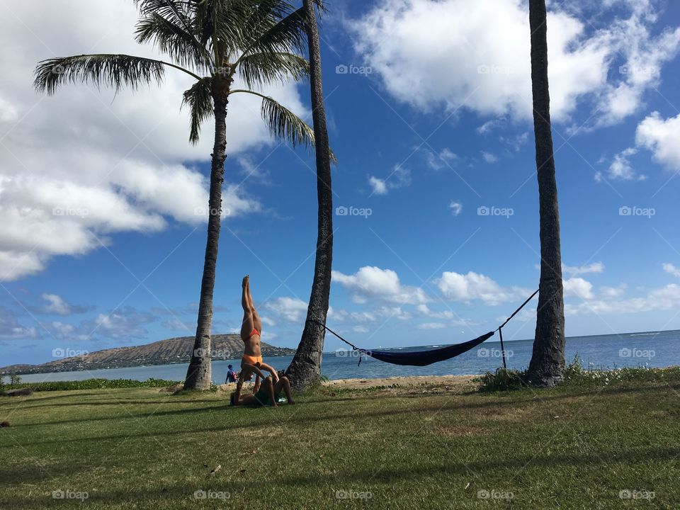 I feel like anyone can do yoga! It's so easy to get into and I really enjoy doing it. Especially when you have a great partner who is willing to let you stand upside down on them. Where do you love doing yoga? I love it in Hawaii in the hot sun! 
