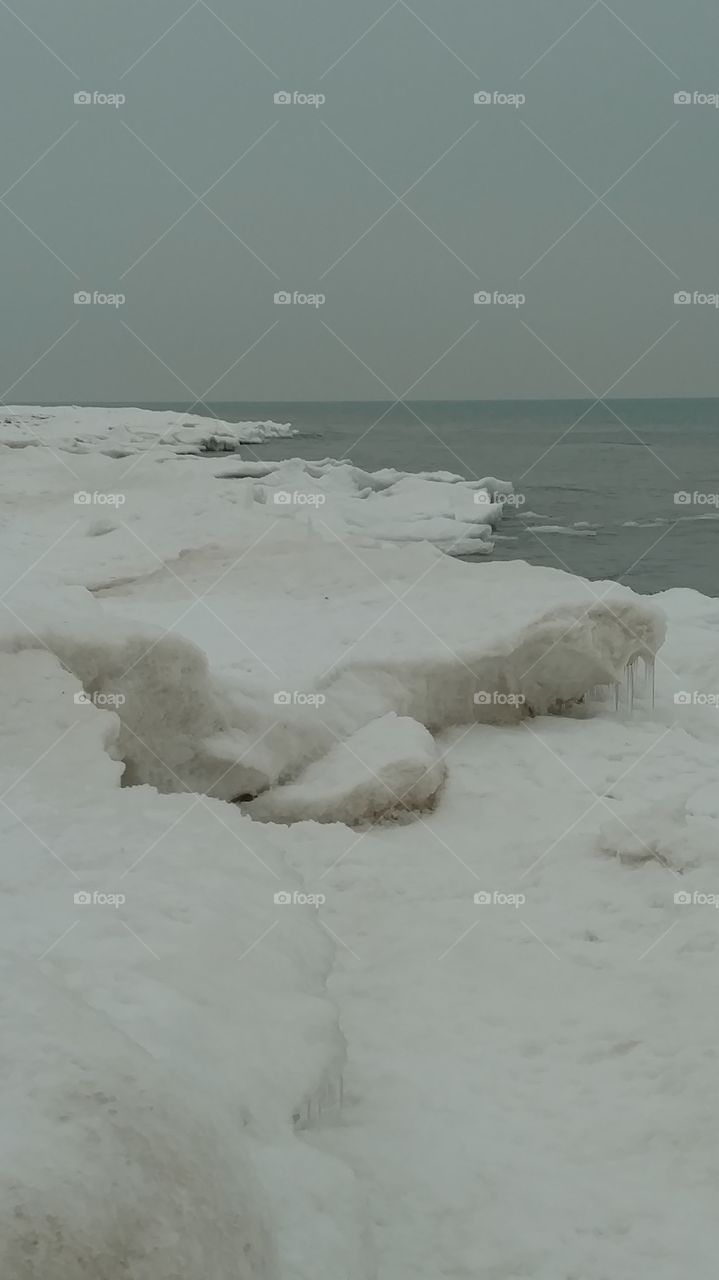 Ice formation by Lake Michigan