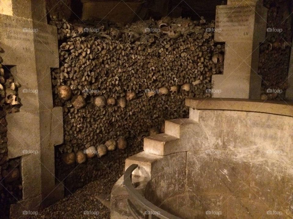 Paris catacombs . Underground burial 