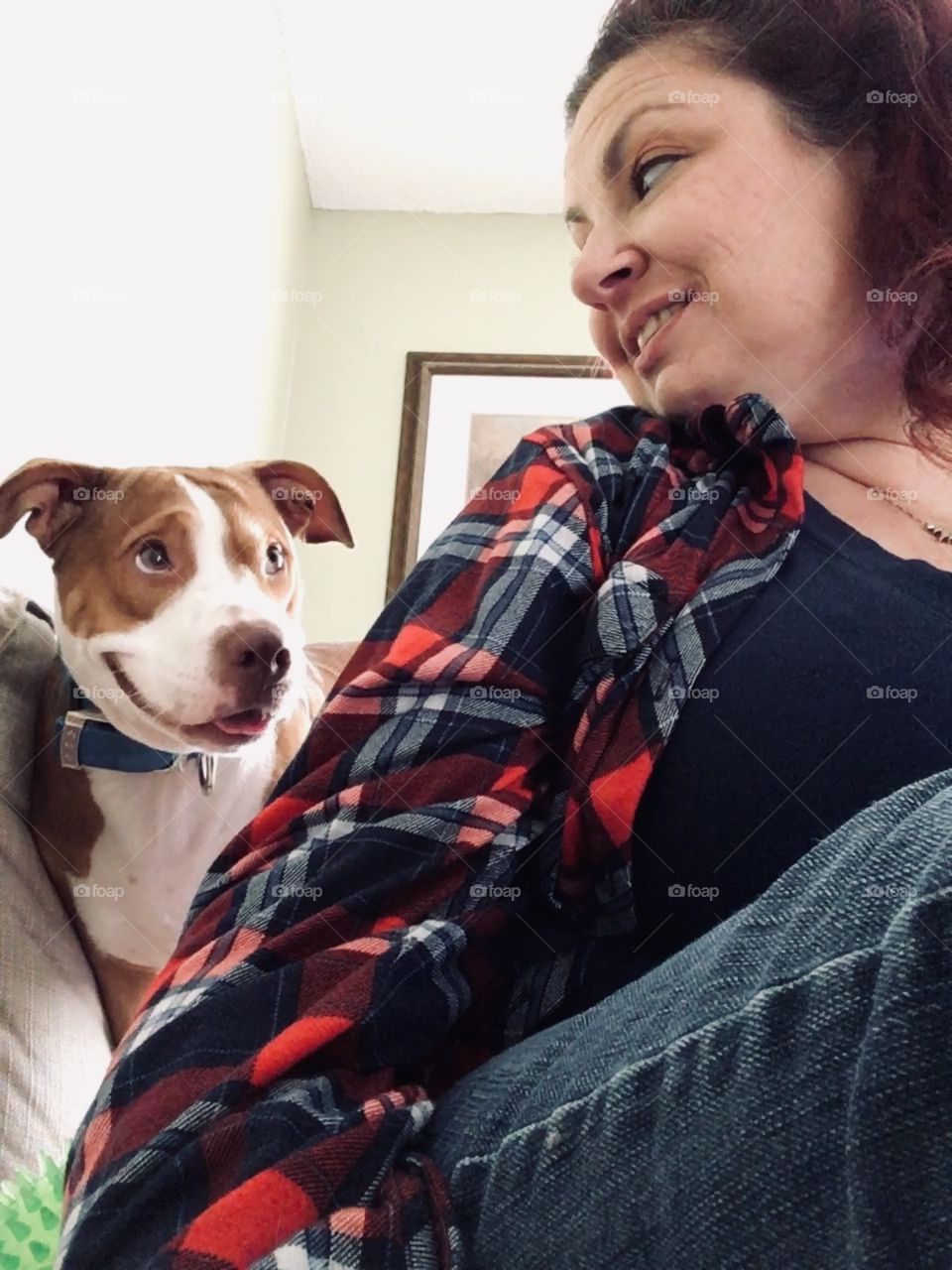 Selfie with my beautiful rescue pitbull dog looking naughty 🐶