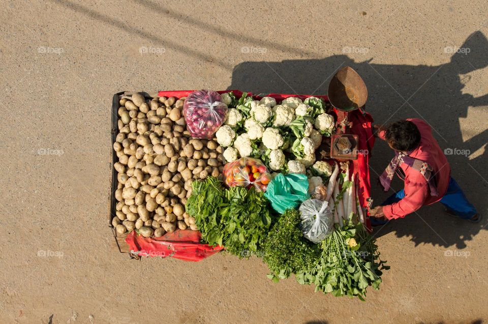Indian vegetable seller top view