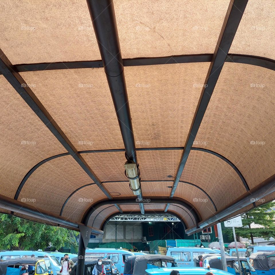 the road where passengers exit from the station to the public transport cars in the city