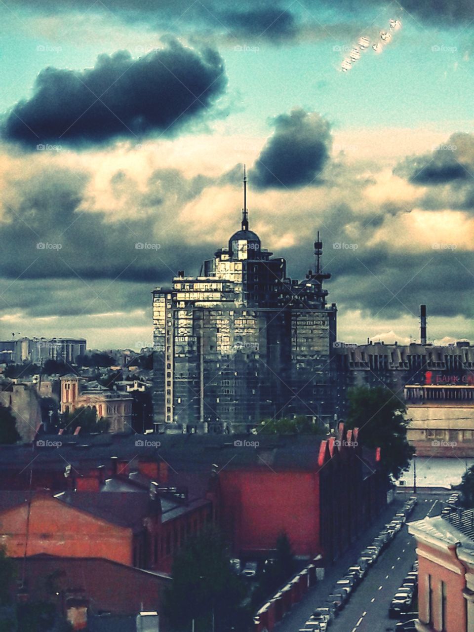 city town cityline horizont clouds sky skyline mood skymood colorful rain