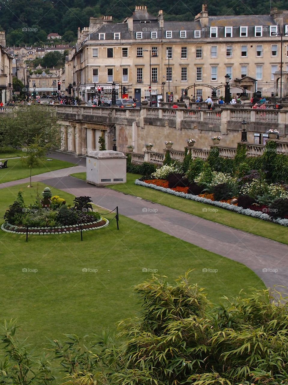 An urban park in Bath in England on a summer day on vacation 