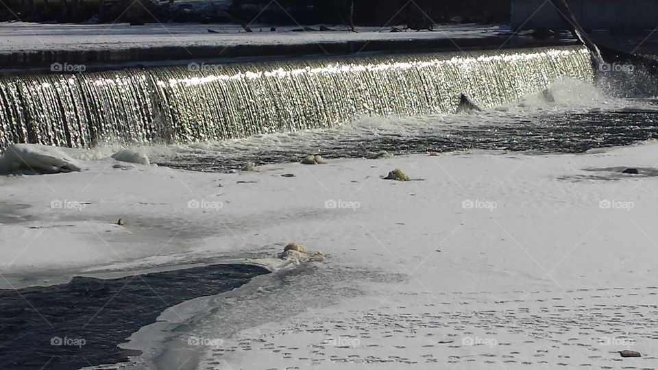 Rushing  Dam. winter in Wisconsin