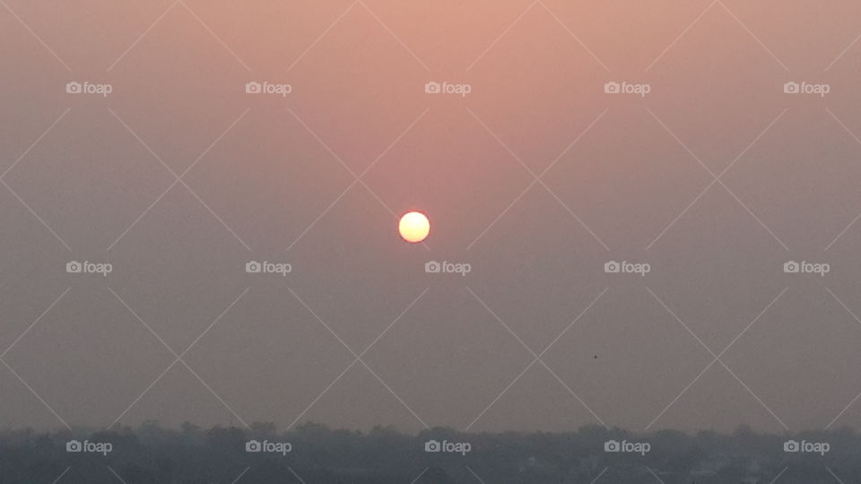 Sunset, Sky, Fog, Landscape, Sun