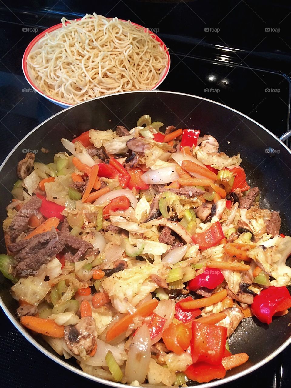  Vegetable and pasta stir fry 