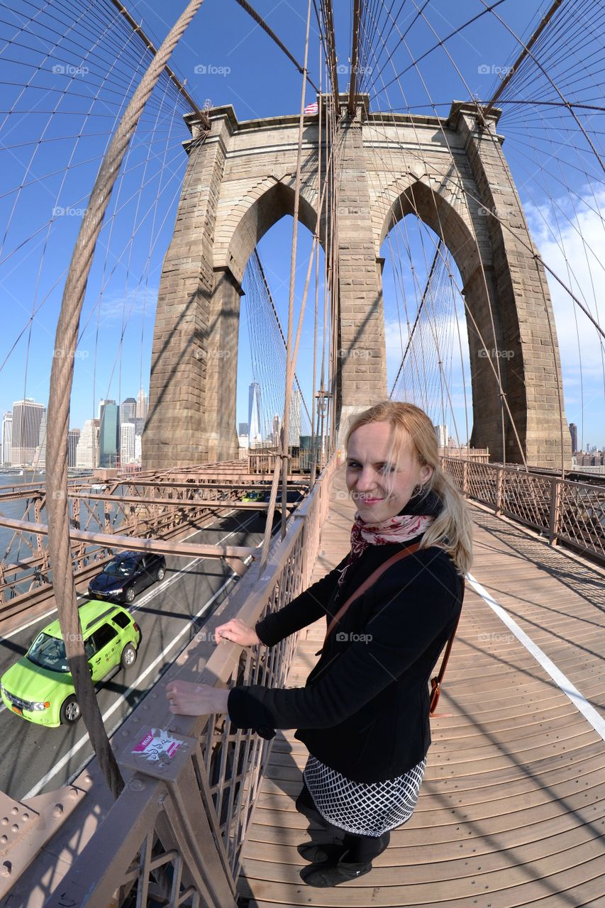 Brooklyn bridge woman portrait