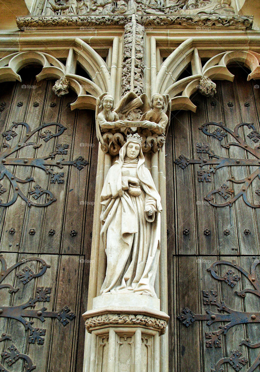 A statue on an old cathedral in Slovakia