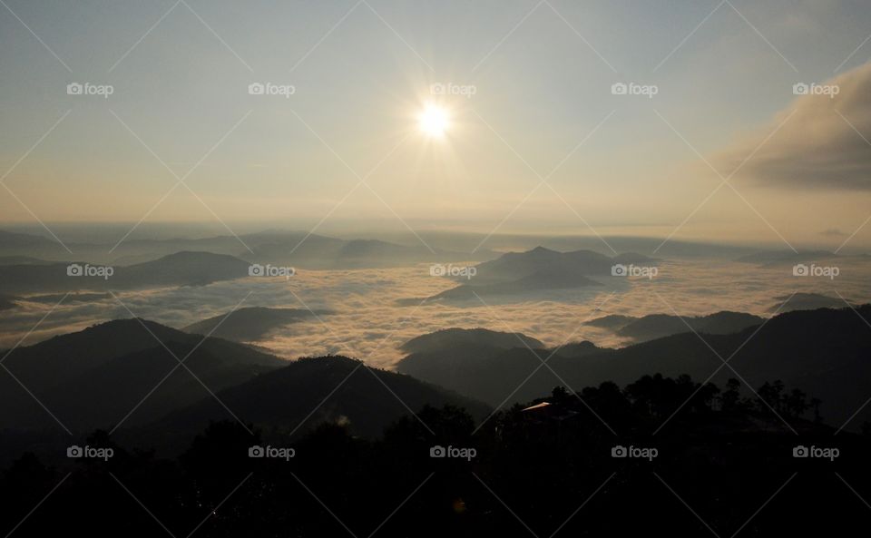 Sunset, Fog, Mountain, Dawn, Landscape